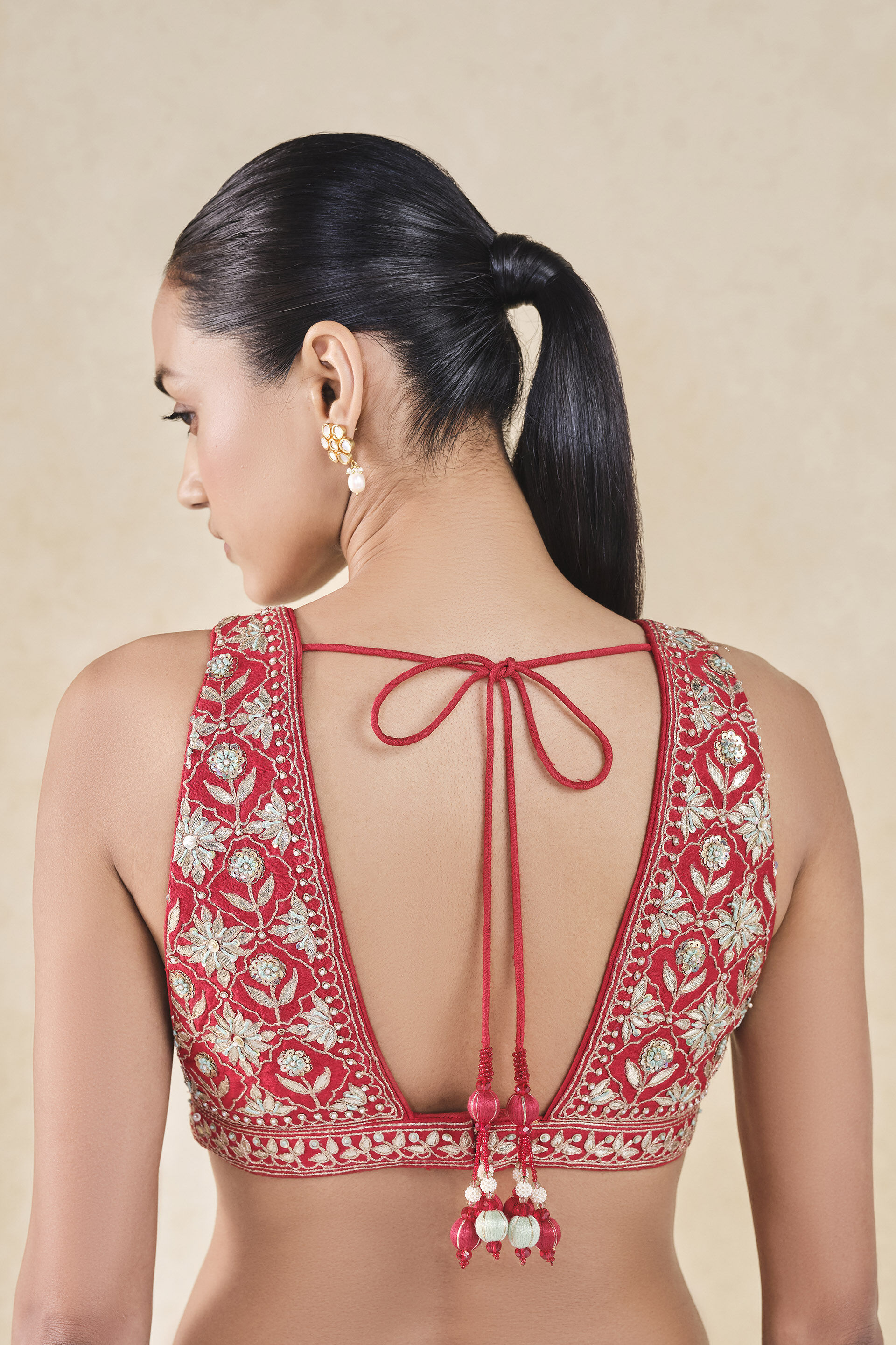 Anushna Gota Patti Silk Choli - Red